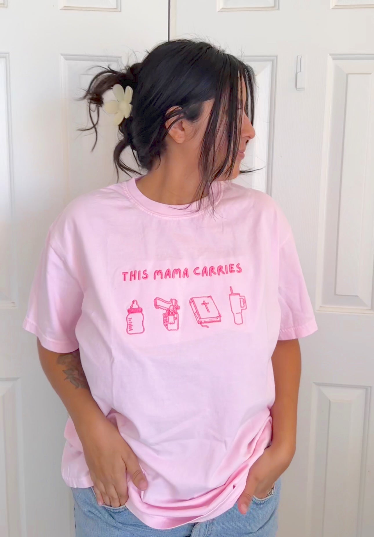 This Mama Carries Embroidered Tee