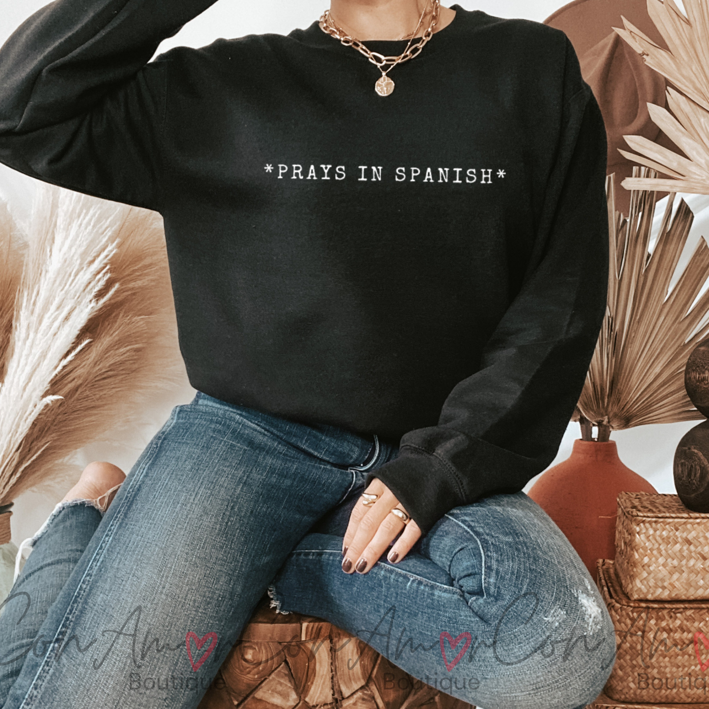 Prays in Spanish Embroidered Sweater