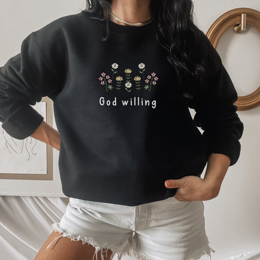 God Willing Embroidered Sweater