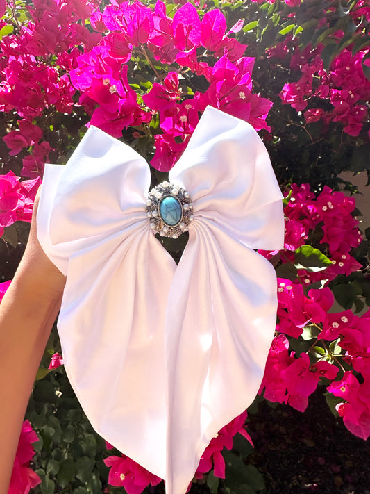 Adelita Bow - White and Turquoise