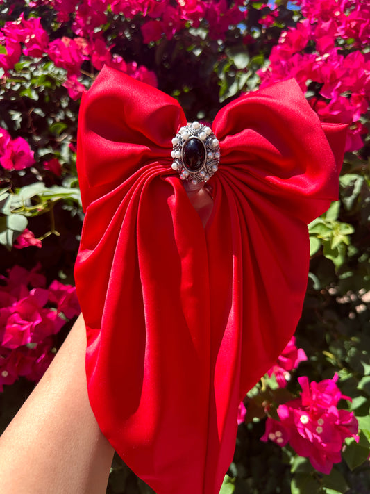 Adelita Bow - Red and Black Pearls