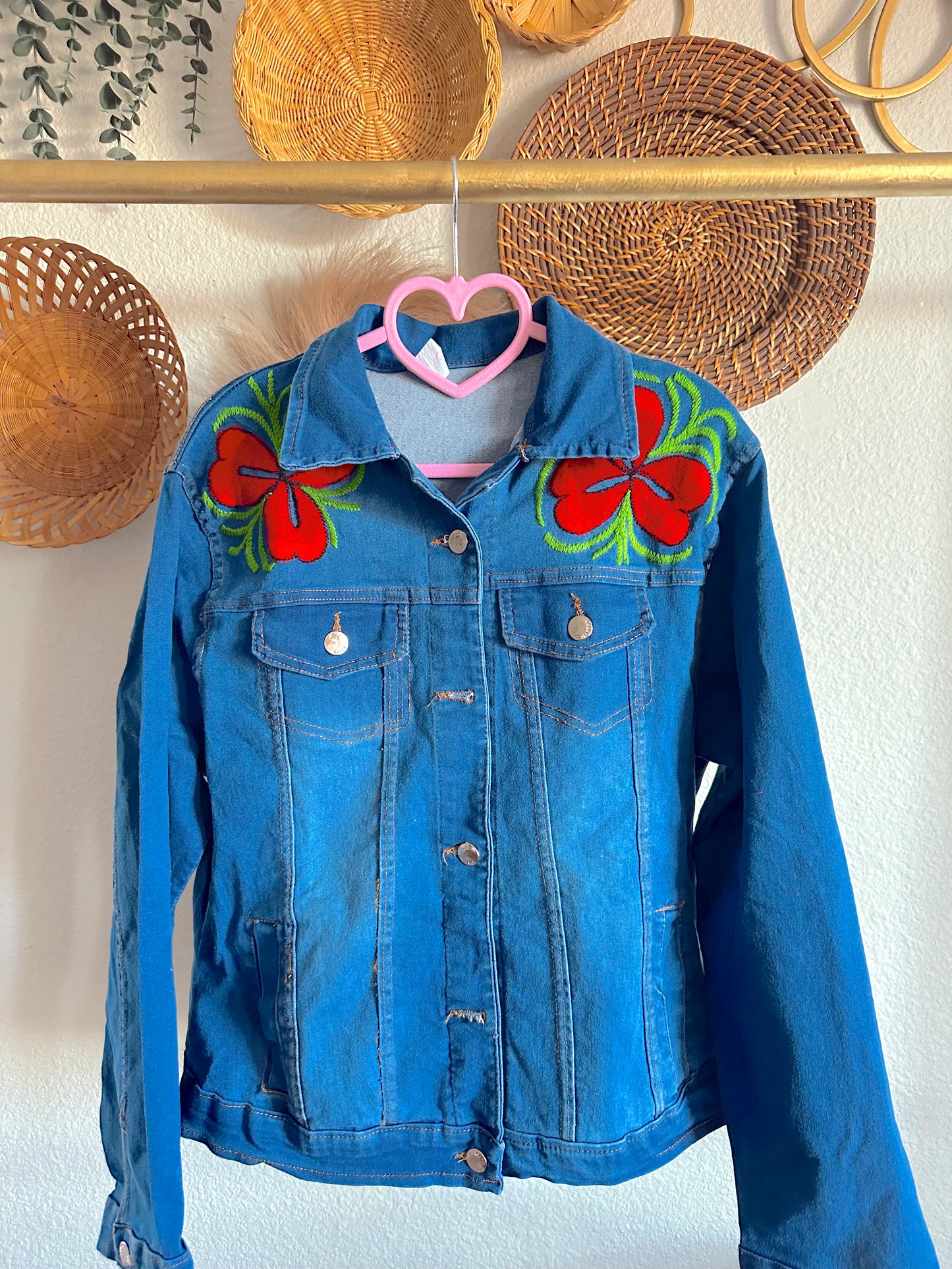 Red Rose Jean Jacket