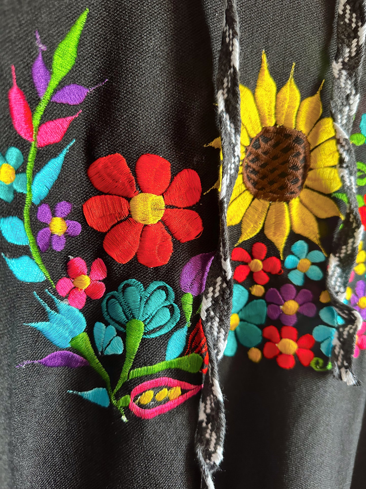 Embroidered Hoodie - Black/Sunflowers