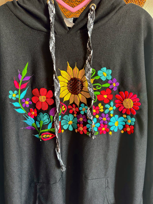 Embroidered Hoodie - Black/Sunflowers